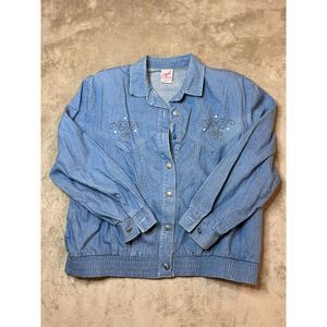 Vintage GW Graff 80s 90s jacket blazer rhinestones denim flashy shoulder pads